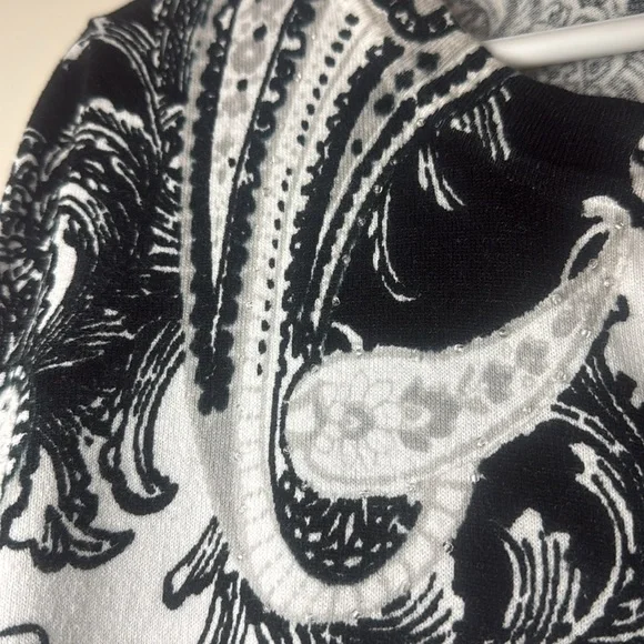 💛 Hampshire Studio Black and White Paisley Embellished Cardigan Open Sweater - Picture 9 of 9
